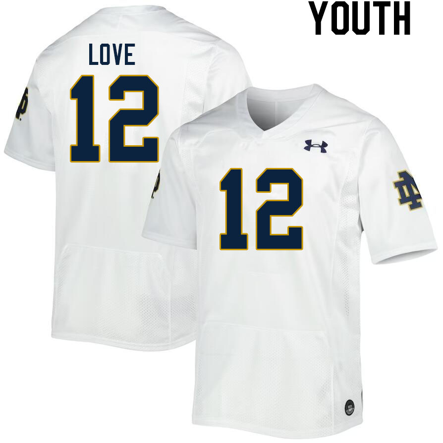 Youth #12 Jeremiyah Love Notre Dame Fighting Irish College Football Jerseys Stitched Sale-White - Click Image to Close